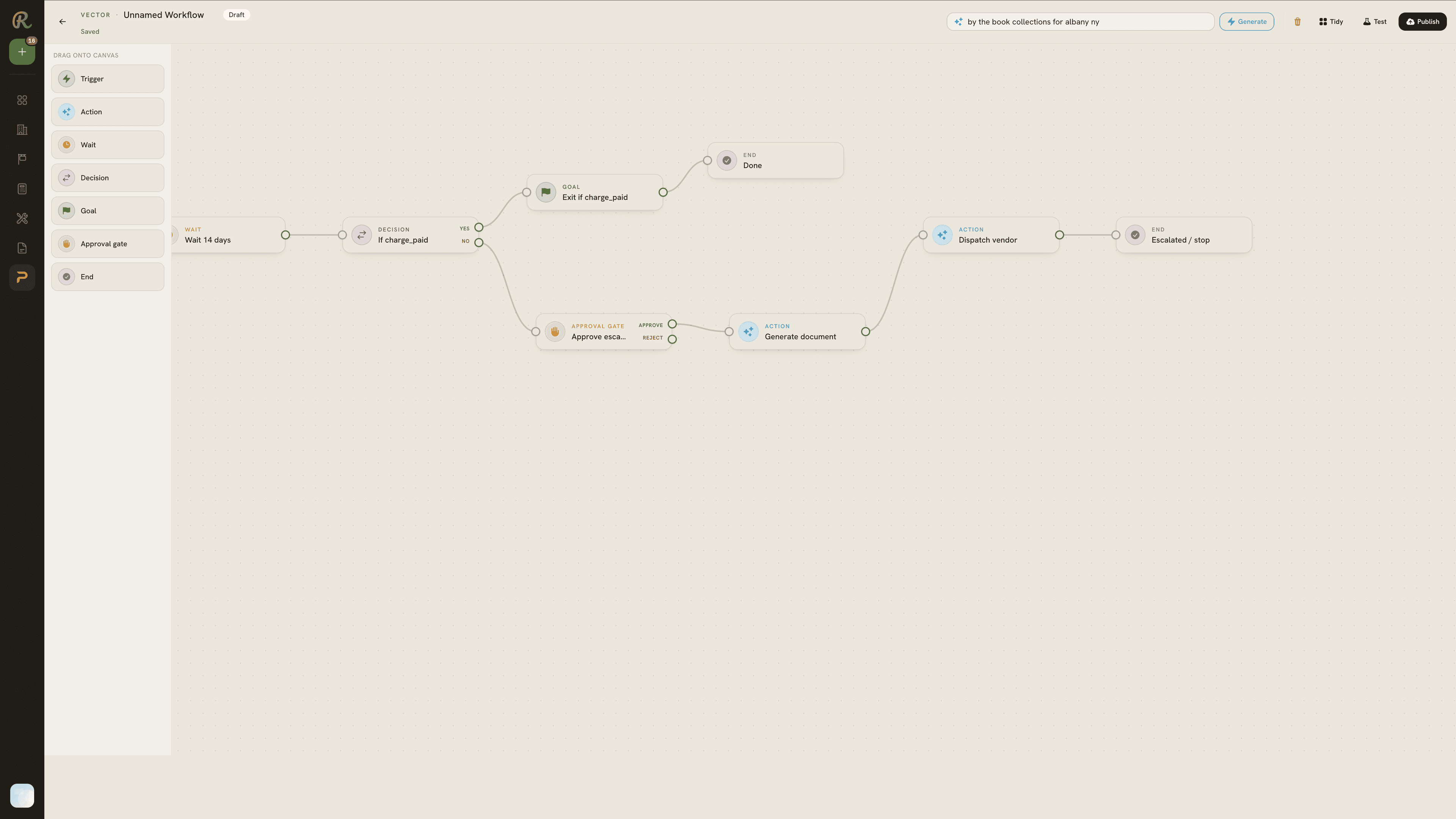 The workflow builder showing a governed automation path